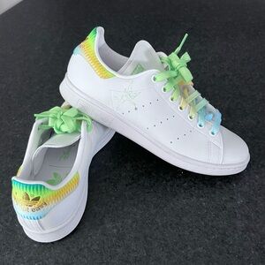 Adidas Stan Smith Disney Tinkerbell Sneakers Size 8 Rainbow Lace White Shoes